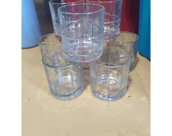 8 Vintage Anchor Hocking TARTAN Manchester alte modische Lowball Gläser