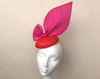 Pink and Red Bow Fascinator Oversized Bow Wedding Fuchsia Hot Pink Red Fascinator Multi Coloured Headpiece Goodwood Ladies Day