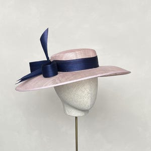 Pale Pink Boater Hat Pink and Navy Fascinator Blush Mother of the Bride Wedding Hat Blush Ascot Hat Kentucky Derby Occasion Church Hatinator