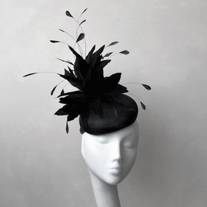Black Fascinator Black Headpiece Wedding Fascinator Black Feather Pillbox Ascot Hat Races Derby Ladies Day