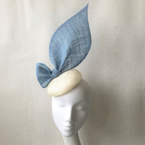 Pale Blue Fascinator Blue and Ivory Wedding Hat Light Blue Bow Headpiece Large Bow Hatinator Ascot Hat Kentucky Derby