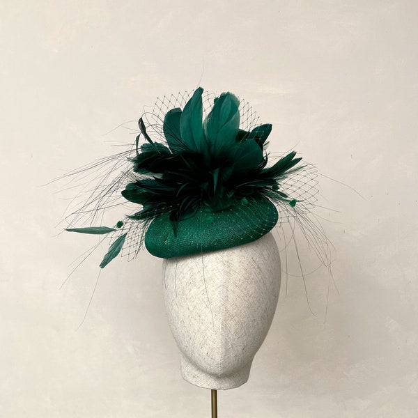 Pistachio Green Fascinator Feather Detail Races Hat