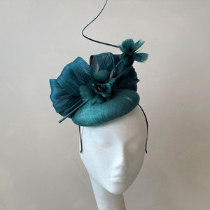 Teal Fascinator Jade Green Hat Silk Headpiece Teal Green Wedding Hat Races Petrol Kentucky Derby Hat Ascot Hat Guest Hat