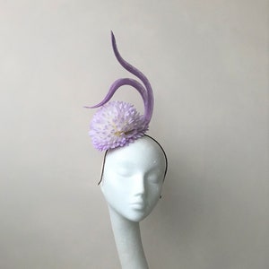 Lilac Fascinator Mauve Headpiece Pompom Flower Lavender Wedding Fascinator Kentucky Derby Ascot Ladies Day