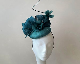 Petrol Fascinator Jadegrüner Hut Seide Kopfschmuck Petrol Grüner Hochzeitshut Hut Petrol Kentucky Derby Hut Ascot Hut Gästehut