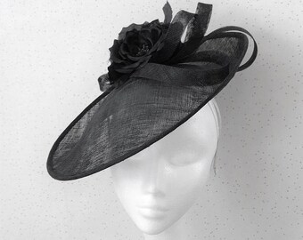 BLACK/Candy Pink Fascinator Hat for weddings/ascot/proms P2 