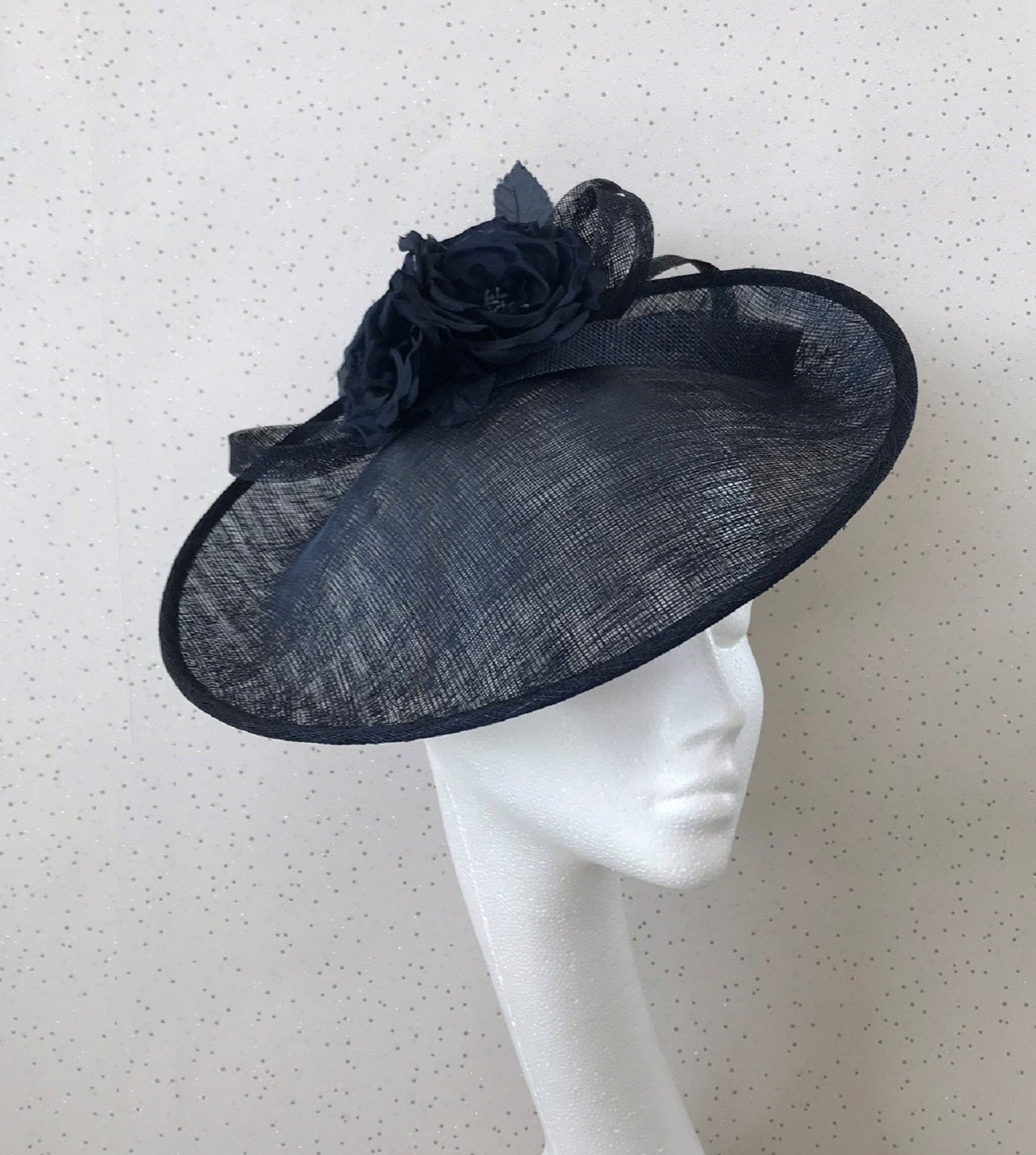 RubyBoseBridal Navy Wedding Hat Kentucky Derby Hat Navy Disc Ascot Headpiece Navy Blue Ladies Day Hatinator Navy Mother of The Bride Groom