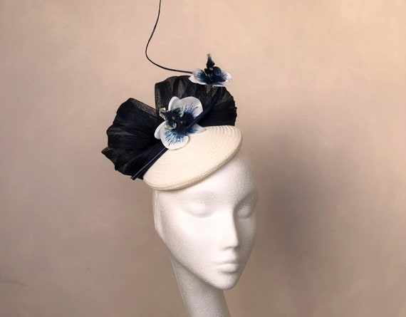 Navy and White Fascinator Wedding Blue 