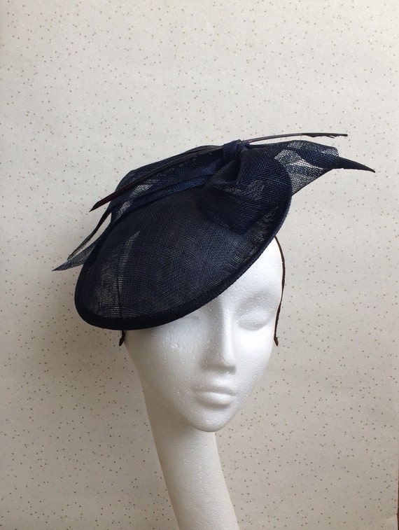 RubyBoseBridal Navy Blue Fascinator Blue Disc Navy Wedding Blue Hat Ascot Feather Navy Hat Wedding Navy Round Hatinator Races Hat Kentucky Derby