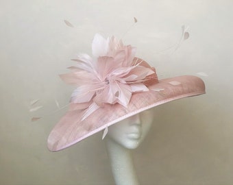 Pale Pink Hat Pink Fascinator Blush Feather Hat Mother of the Bride Wedding Hat Blush Ascot Hat Kentucky Derby Occasion Hat Church Hat