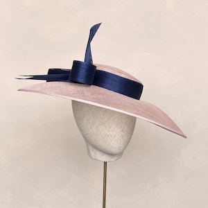 Pale Pink Boater Hat Pink and Navy Fascinator Blush Mother of the Bride Wedding Hat Blush Ascot Hat Kentucky Derby Occasion Church Hatinator