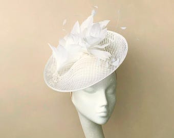 White Fascinator - Ascot Hat - Wedding Guest - Bridal - Ladies Day - Ivory Headband