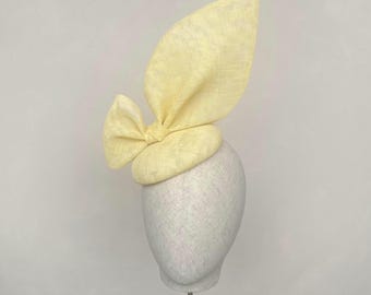 Tocado amarillo pálido, sombrero Ascot color crema, tocado con lazo grande, sombrero de boda en tonos pastel, para carreras de caballos, tocado para el Día de las Damas, sombrero de cóctel color amarillo pálido
