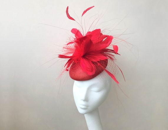 Red Fascinator Kentucky Derby Hat Feather Hat Red Wedding  display picture 3
