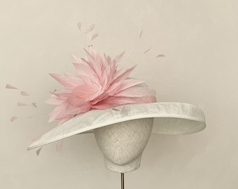 Pale Pink and White Hat Pink Fascinator Blush Feather Hat Mother of the Bride Wedding Hat Blush Ascot Kentucky Derby Occasion Hat Church Hat