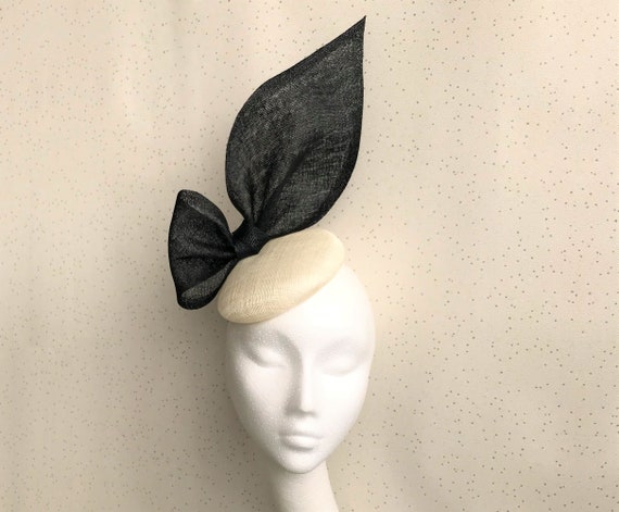 Black and White Fascinator Black Bow 