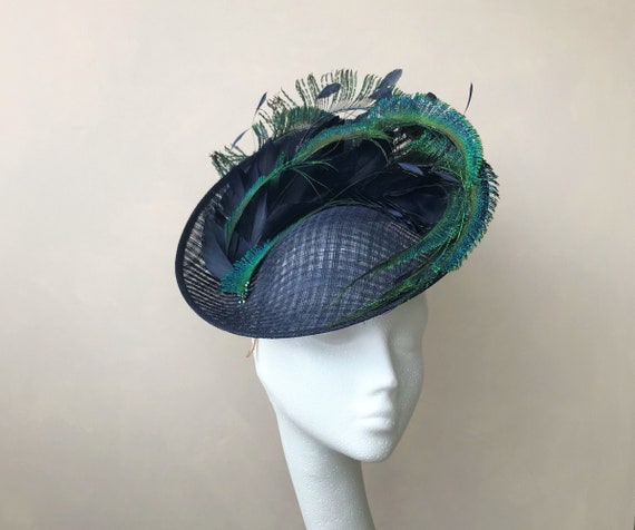 Peacock Feather Fascinator Navy Mother 