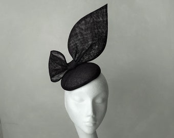 Black Fascinator Black Bow Headpiece Wedding Races Large Bow Hatinator Hat Winter Wedding Bow Cocktail Hat