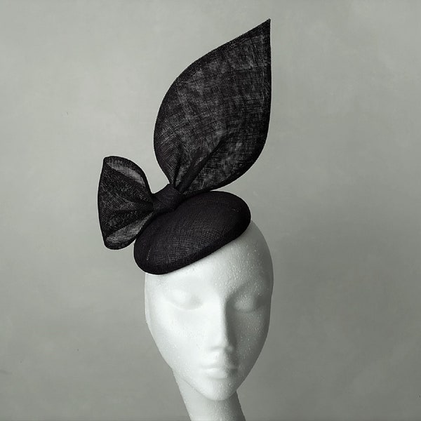 Black Fascinator Black Bow Headpiece Wedding Races Large Bow Hatinator Hat Winter Wedding Bow Cocktail Hat