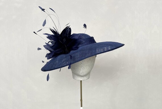 Kentucky Derby Headwear Navy Hat Fascinator Feather Statement Formal Occasion Navy Blue Black Statement Hatinator Kentucky Derby  main image 3