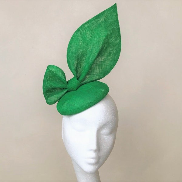 Green Fascinator Oversized Bow Fresh Green Wedding Fascinator Apple Leaf Derby Hat Ascot Headpiece Goodwood Ladies Day