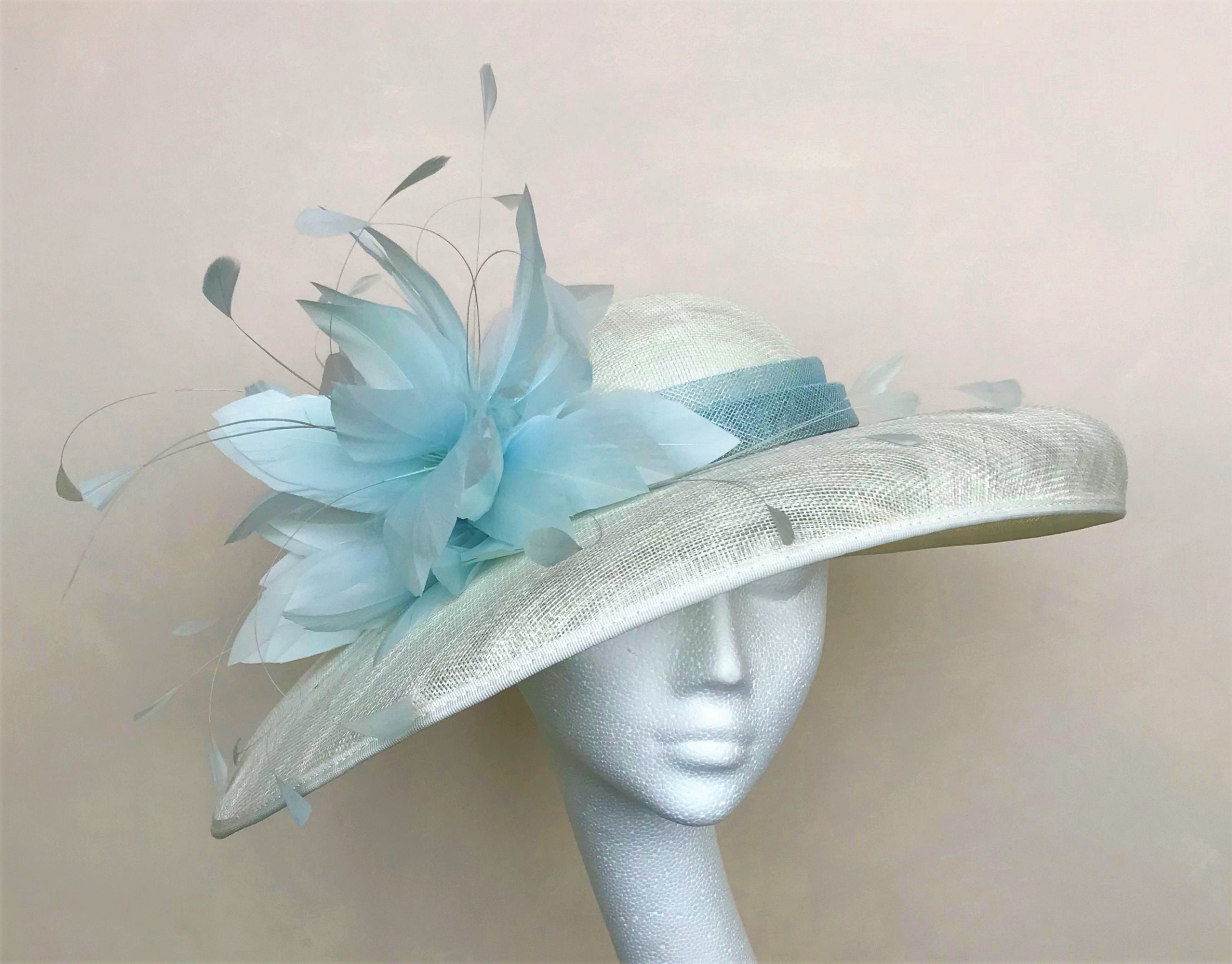 Pale Blue Wedding Hat Feather Trim 