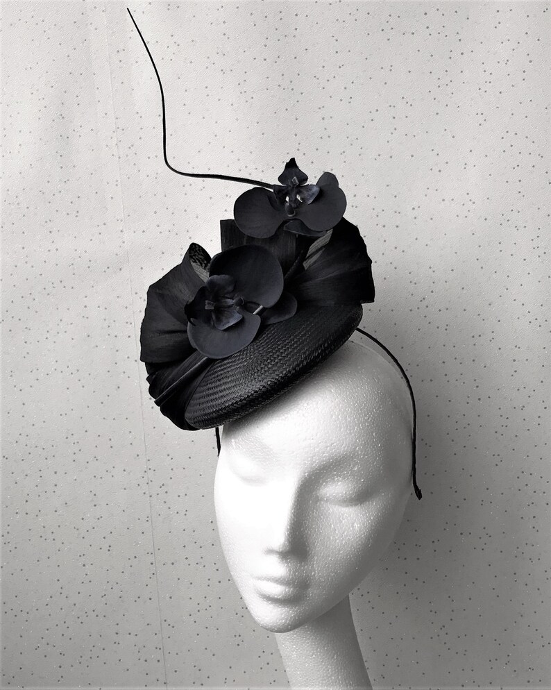 Black Fascinator Wedding Fascinator Floral Black Pillbox Ascot Etsy