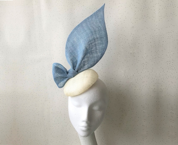 White Wedding Hat Light Blue Bow 