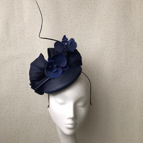 Navy Blue Fascinator Wedding Fascinator Floral Dark Blue Etsy