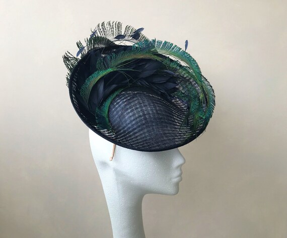 Peacock Feather Fascinator Navy Mère de 