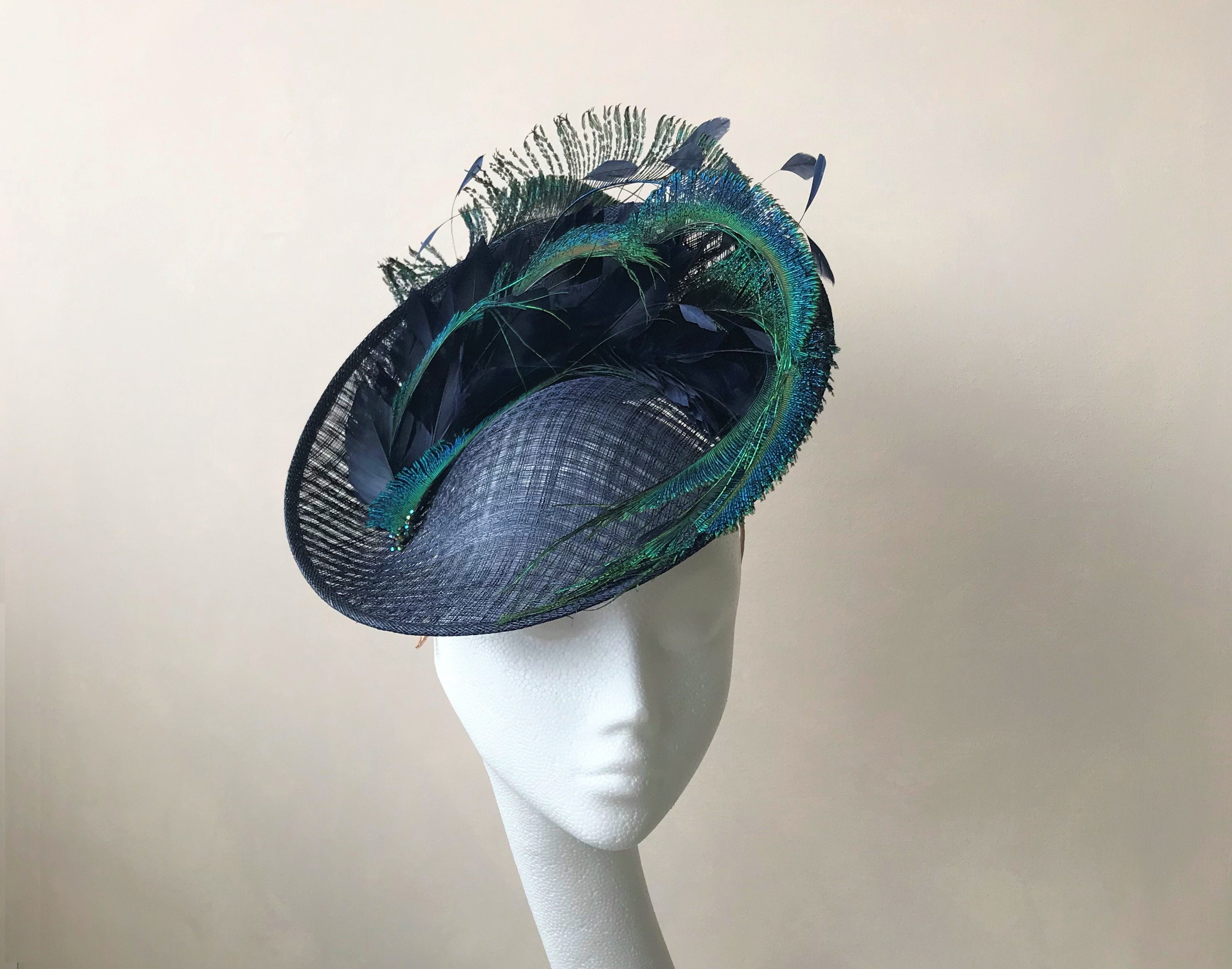 Peacock Feather Fascinator Navy Mother 