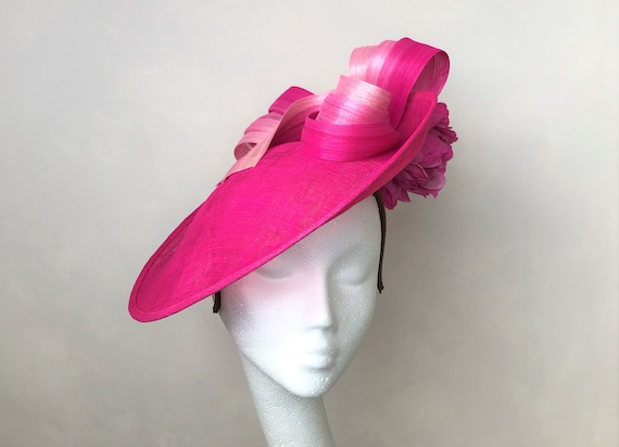 Fuchsia Wedding Hat Bright Pink Ascot Hat Headpiece Cerise  display picture 2