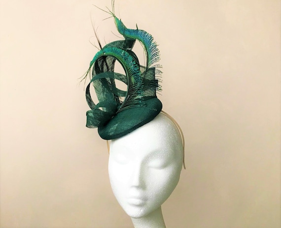 Emerald Fascinator Peacock Feather 