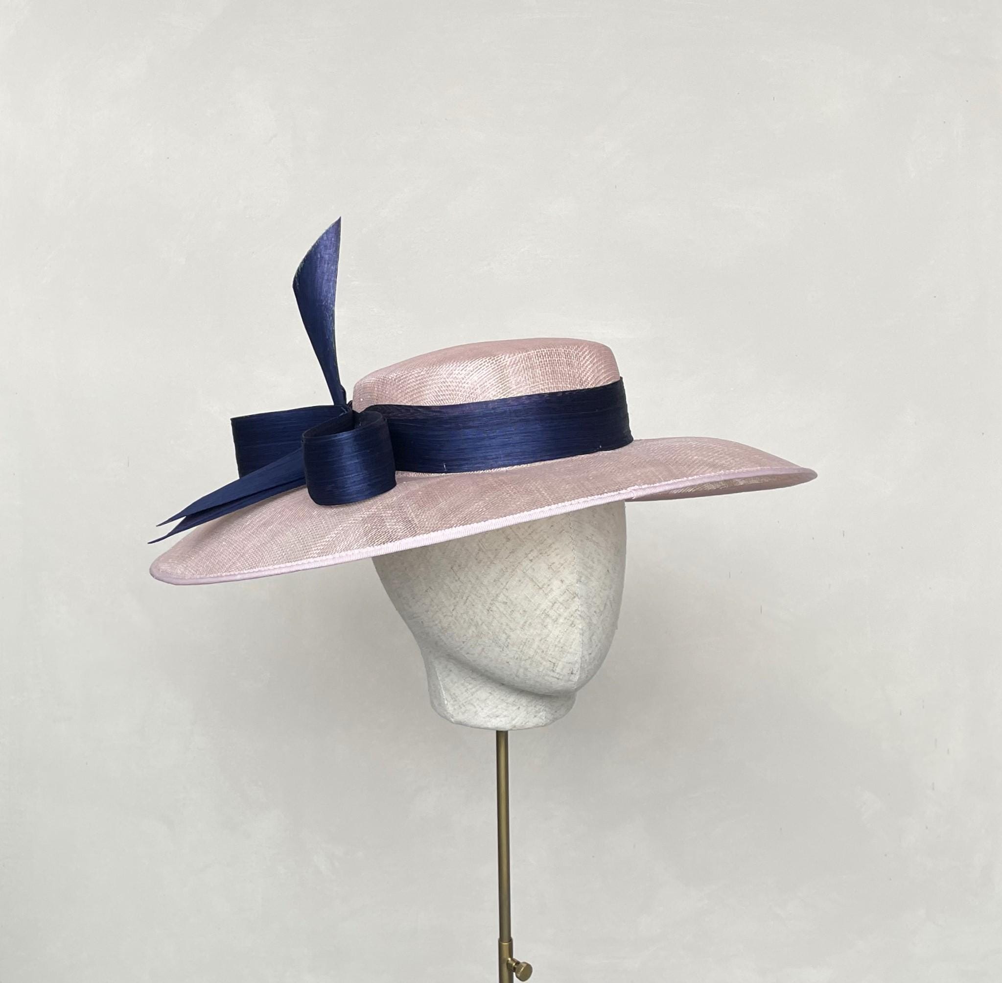 Unbranded Fascinator Hat Women OS Navy Blue Excellent Mesh Bow Rose Straw Boater Hat Haven Millinery - Kentucky Derby Hats and Fascinators  main image 4