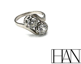 You and Me Platinum Diamond Ring 1.20ct VS1 G - Platinum and Diamonds engagement ring 2 stone round Brilliant 1.20 CT VS1