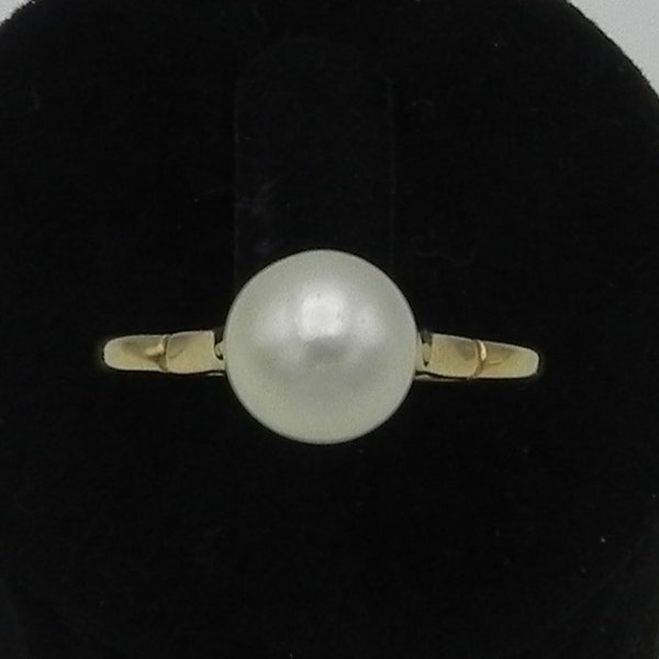 Ancient Solitaire Ring Cultured Pearl 18k Gold Antigua Sortija solitario Perla Cultivada Oro 18k