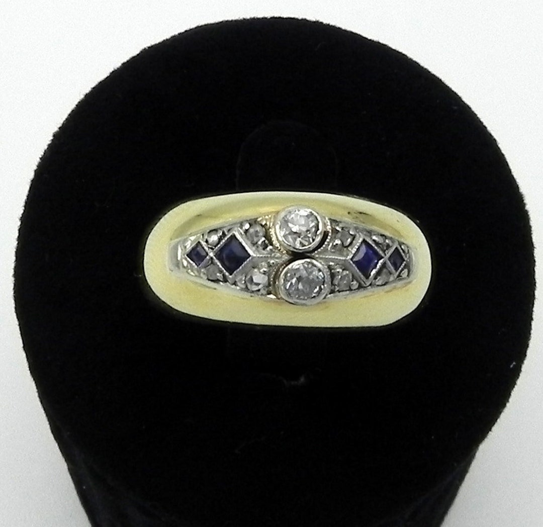 Beautiful Art Deco Ring in 18k Yellow Gold Platinum Diamonds and ...