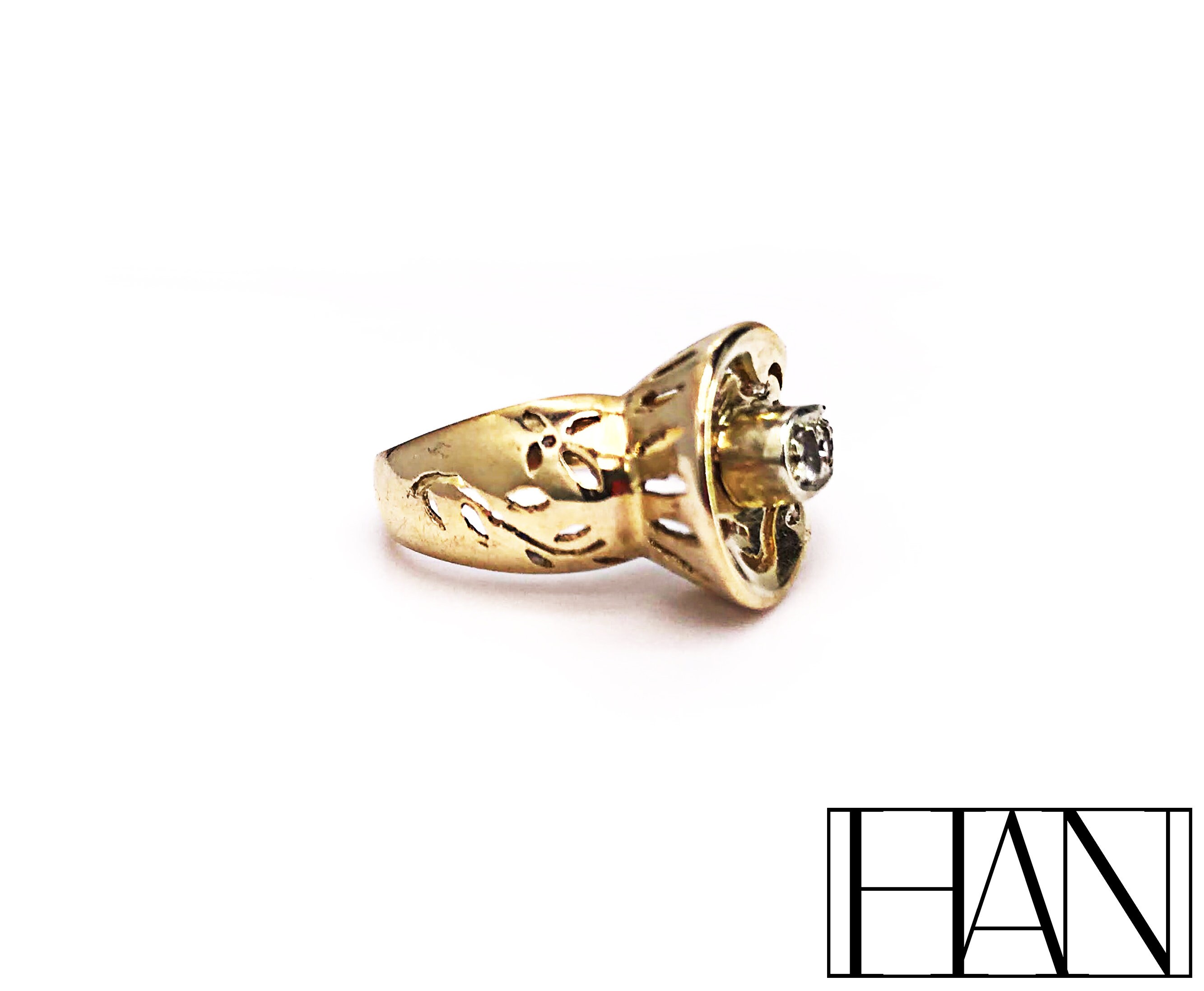 Medium Chevalier Sterling Silver Ring with Black Diamonds plated in 18K Gold (No 56) main image 0