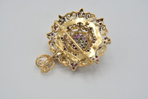 Antique Gold Pendant Brooch 18k Bright Ruby and E… - image 4