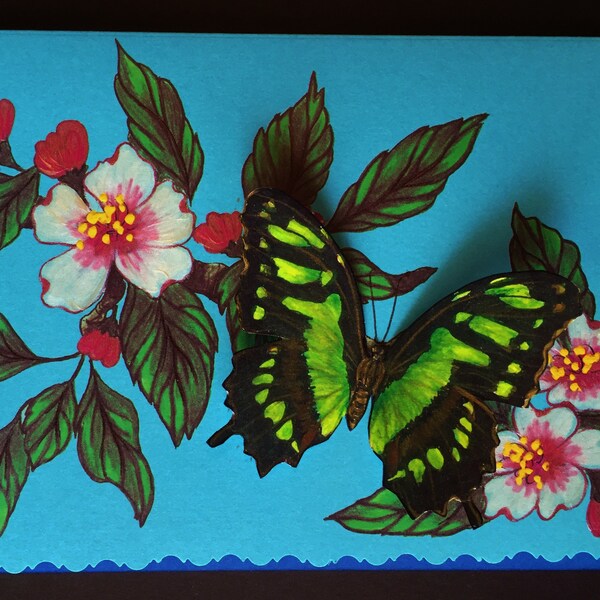 Vibrant 3-D "Malachite" Butterfly Greeting Card