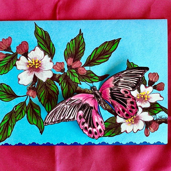 Scarlet Mormon Realistic 3D butterfly greeting card