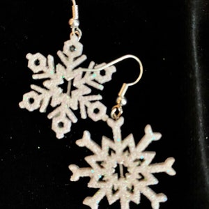 Sparkling Laser-Cut Wood Snowflake Earrings