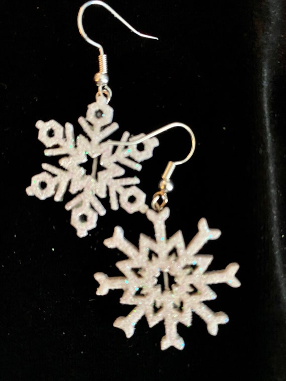 Sparkling Laser cut Wood Snowflake Earrings Etsy UK