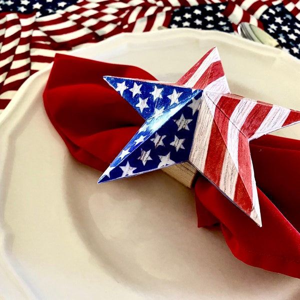 3D Star American Flag Napkin Rings