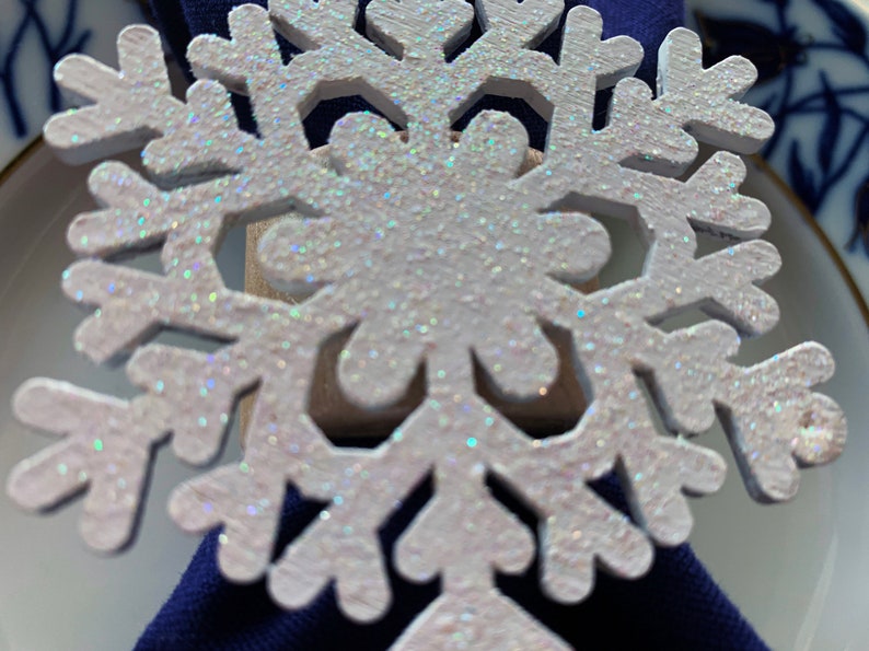 Set of 6 Wooden Snowflake Napkin Rings Etsy