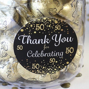 50th Birthday Thank You Stickers 1.75 Black and Gold - Etsy