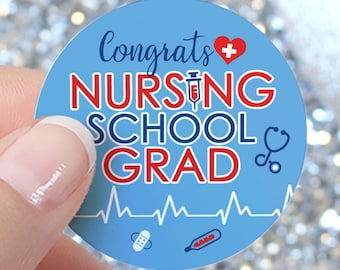 Nursing School Graduation Stickers, Party Favor Labels, RN Grad, (40ct)