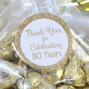 80th Birthday Thank You Stickers 1.75 White and Gold Happy - Etsy