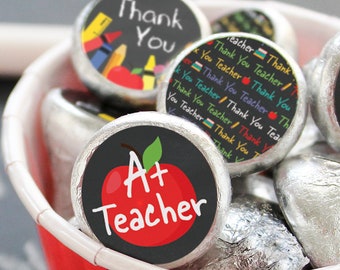 Teacher Thank You Favor Stickers | Teacher Appreciation Week Idea | Stickers for Chocolate Kisses | Teacher Appreciation Tags | 180ct Labels