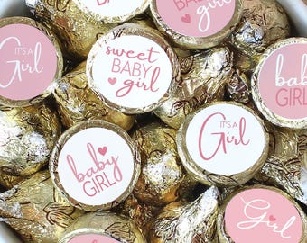 Pink It's a Girl Stickers for Chocolate Kisses Favor, Sweet Baby Girl Baby Shower Labels for Candy Party Decorations, 180 Stickers